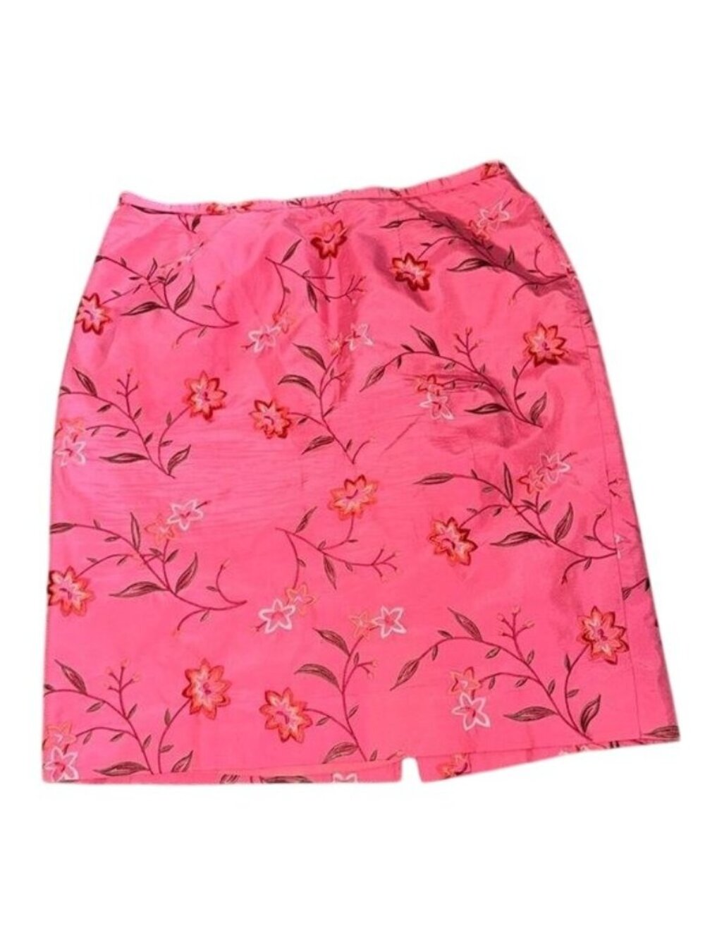 Dana Buchman Womens Pink Floral Embroidered Silk Skirt Size 18